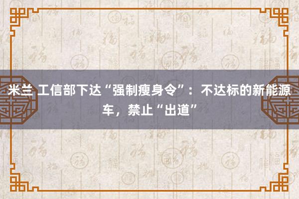 米兰 工信部下达“强制瘦身令”：不达标的新能源车，禁止“出道”