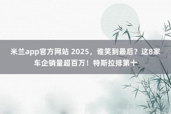 米兰app官方网站 2025,谁笑到最后?这8家车企销量超百万!特斯拉排第十