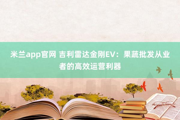 米兰app官网 吉利雷达金刚EV：果蔬批发从业者的高效运营利器