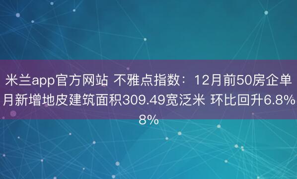 米兰app官方网站 不雅点指数：12月前50房企单月新增地皮建筑面积309.49宽泛米 环比回升6.8%
