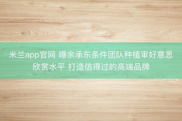 米兰app官网 曝余承东条件团队种植审好意思欣赏水平 打造信得过的高端品牌